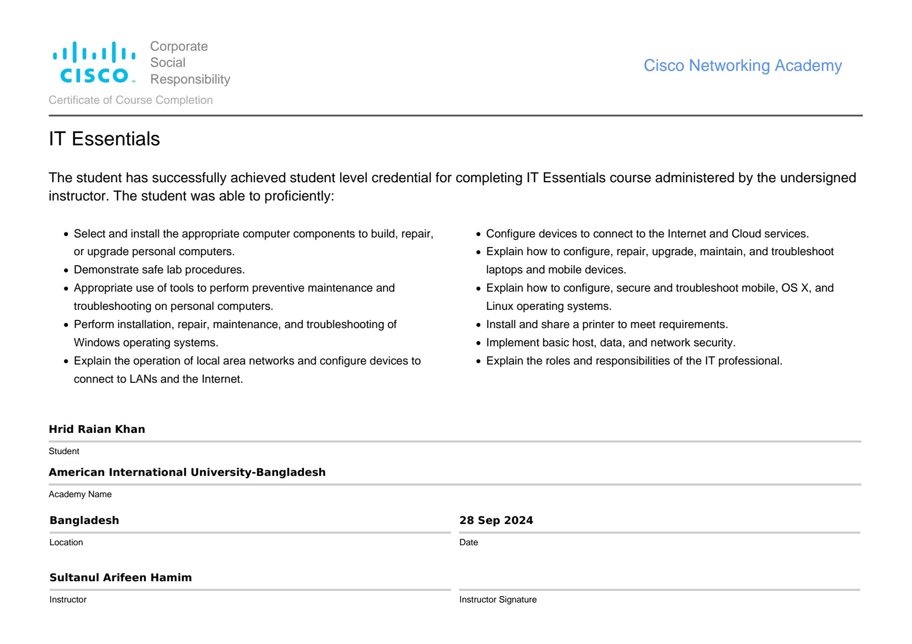 IT Essentials Certificate
